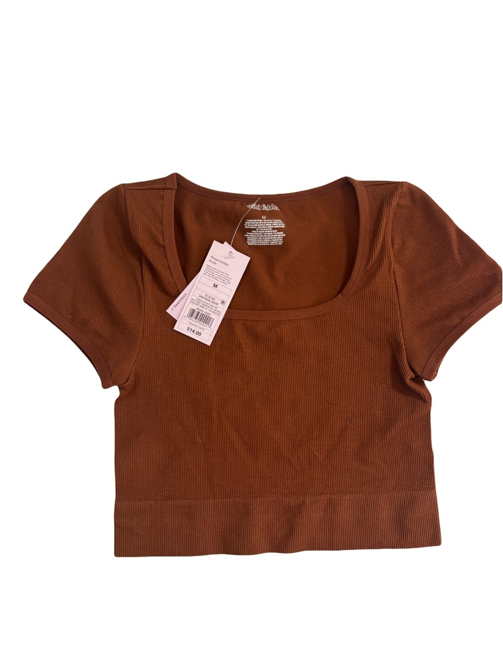 wild fable Short Sleeve Ribbed Square-Neck Crop Top - Rust